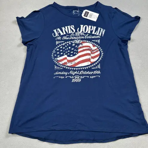 Janis Joplin Concert Shirt 2XL Blue Womens American Flag Concert Slit Tee Top Size XXL