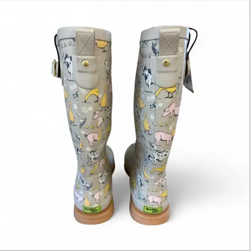 Western Chief Farmhouse Animal Rain Boots Taupe Women’s 10 Tall Duck Pig Cow