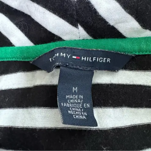 Tommy Hilfiger  Black White Stripe Mock Neck Short Sleeve Shirt Medium