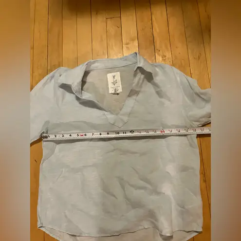 Calypso St. Barth Blue Linen Collared V-neck Top