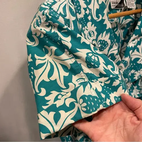 Vintage 80’s tropical teal Sunshine Starshine wrap top button pockets trad mod Blue Size 14