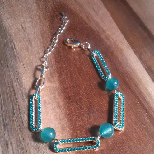 Green Aventurine and Austrian Crystal Paperclip Bracelet