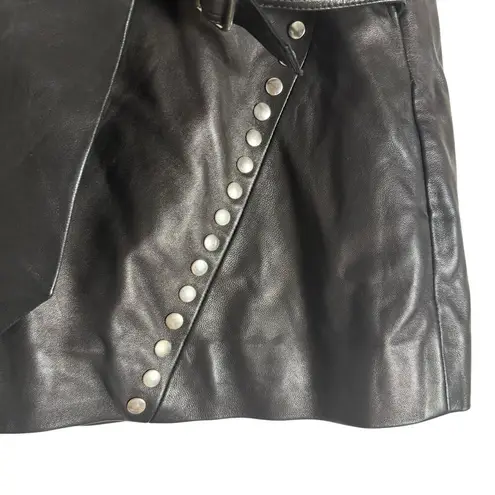 IRO Mupper Black Lamb Leather Studded Belted Moto Biker Mini Skirt L