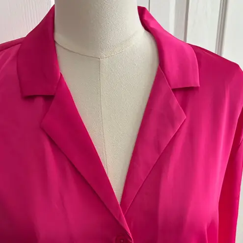 RACHEL Rachel Roy Fuchsia Button Down Shirt Satin Look shirt Size Large Pink