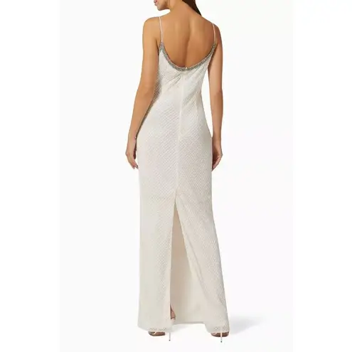 Mac Duggal Lattice Bead Sheath Gown in White Size US 2