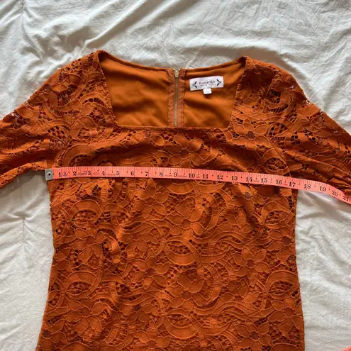 Nanette Women's Small Lace Orange Blouse Square Neck 3/4 Sleeves