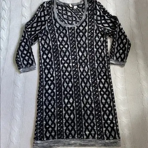 Anthropologie Moth Fair Isle Chenille Cable Knit Pattern Sweater Dress Small Black