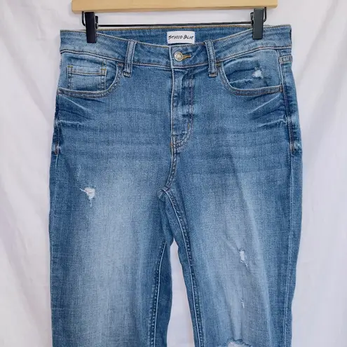 Studio Blue Medium Wash Denim High Waisted Distressed Boyfriend Jean size 28