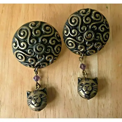 Cat Earrings Handmade Vintage One of Kind New Purple Crystals Kitty Lov…