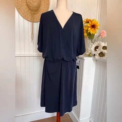 Navy Short Sleeve Surplice Neckline Dress Blue Size 2X