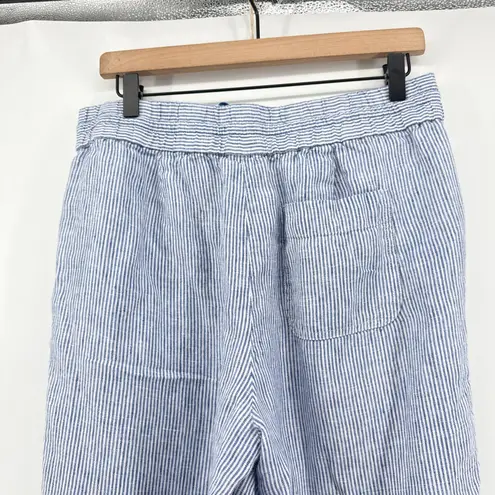 Talbots  Medium Blue White Stripe Linen Wide Leg Ankle Pants Drawstring Cuffed‎
