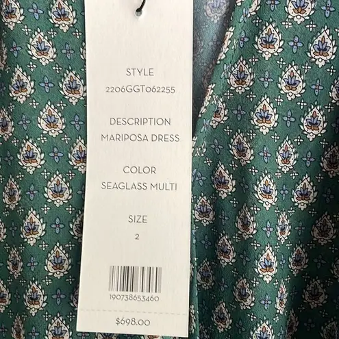 Veronica Beard Mariposa Silk Midi Dress Seagrass Green Multi