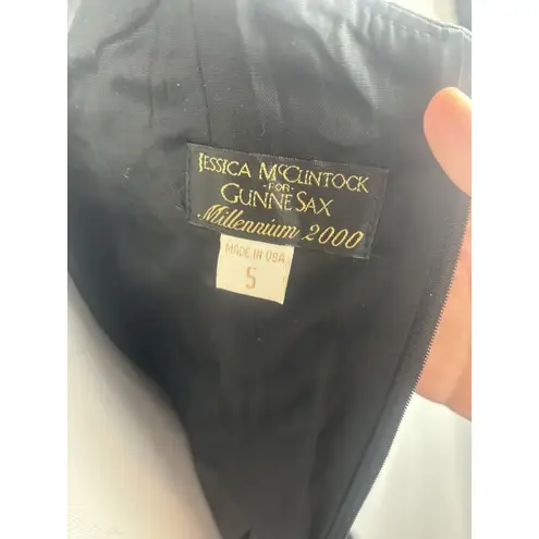 Jessica McClintock GUNNE SAX Formal Corset Maxi Satin 5 Black Rhinestone Dress