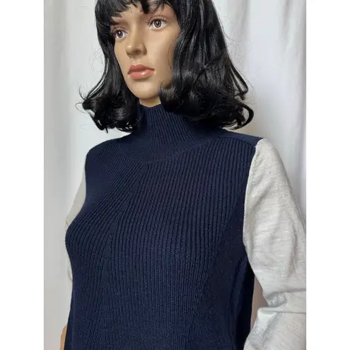 Karen Millen Mock Neck Wool Blend Sweater navy gray sleeves small