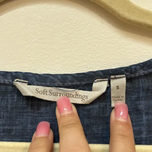 Soft Surroundings Blue Linen 100% Crochet Sleeve Dress Size Small