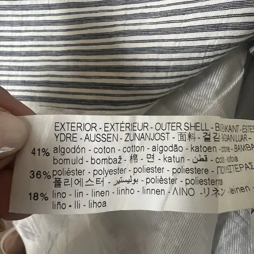 ZARA  Women’s Striped Linen Blend Boyfriend Blazer Size Medium Two Button Blue - Image 15