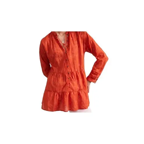 Pilcro Anthropologie harvest orange tiered tunic with metal button accents down