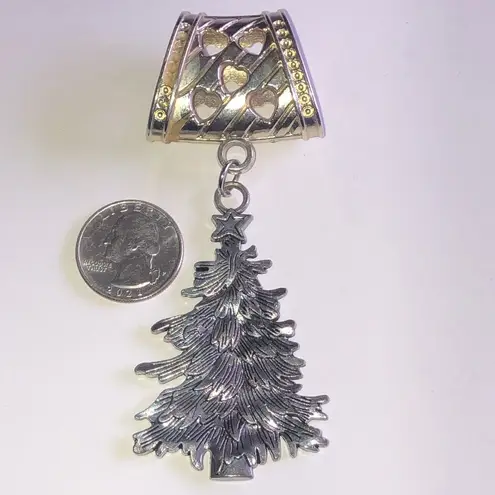 Silver Tone Christmas Tree Boho Holiday Slider Pendant