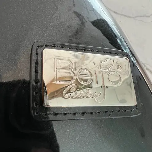 Beijo Black Vegan Patent Leather Paper Bag Handbag Polka Dot Scarf Twee Preppy