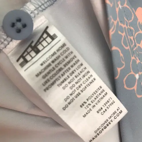 Heather Grey Women's Gray Cherry Blossom Flowers Short Sleeve Polo Top Size M