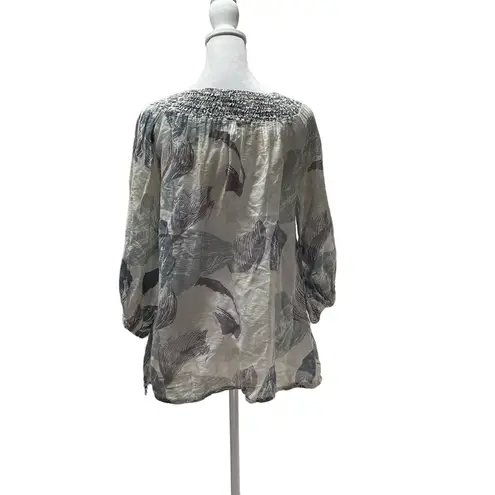 Please Tan Purple Blue Green Lightweight 3/4 Sleeve Drawstring Bottom Medium