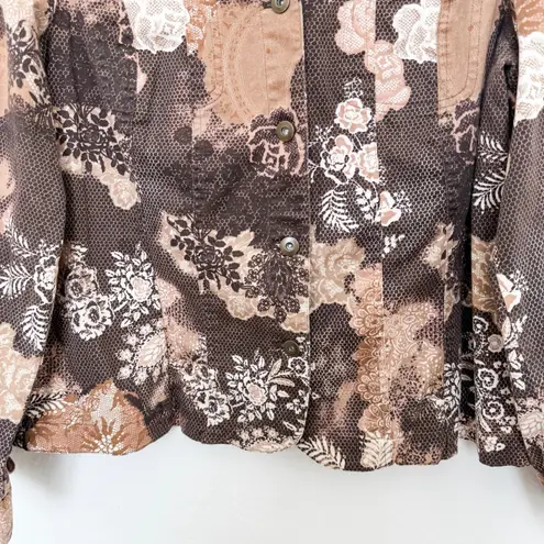 Christopher & Banks Jacket Sz XL Brown Patchwork Floral Boho Forest Fairy Artsy
