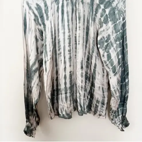 Starkx Kylie Top Green Tie Dye Silky Blouse Ruffle Long Sleeves Size XS