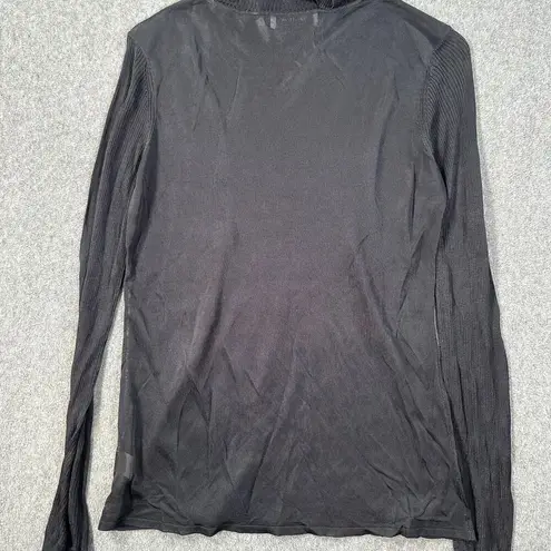 Bailey 44 Mock Neck Sheer Long Sleeve Top Women's Small Gray Ribbed Knit