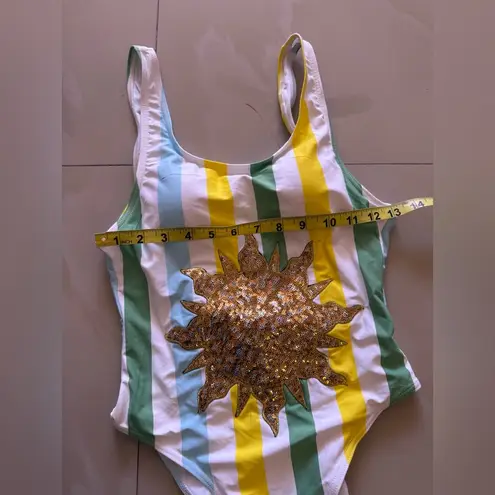 Judith March Striped One Piece - Green, Yellow, White with magestic bright sun m