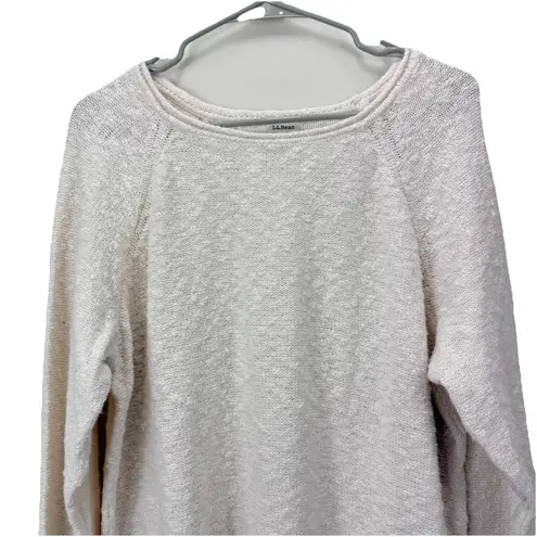 LL Bean Cream Midweight Cotton Slub Rollneck Pullover Sweater Size XL