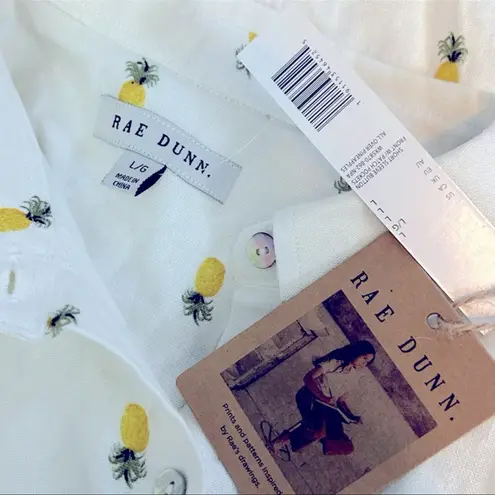 Rae Dunn Pineapple Linen Button-Down Shirt NWT Size Large