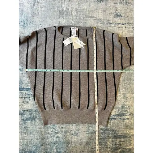 Carmen Marc Valvo NWT! Gray Ribbed Knit Black Stripe Dolman Sleeve Sweater M