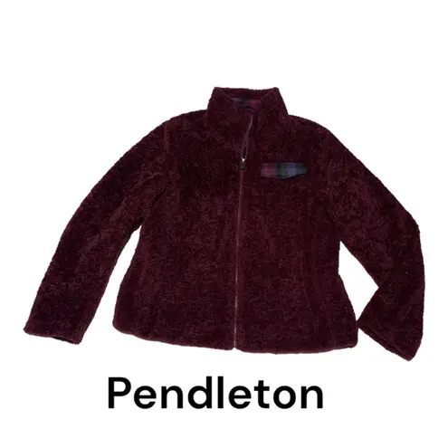 Pendleton womens medium red burgundy zip up jacket schaket warm cozy fall plaid