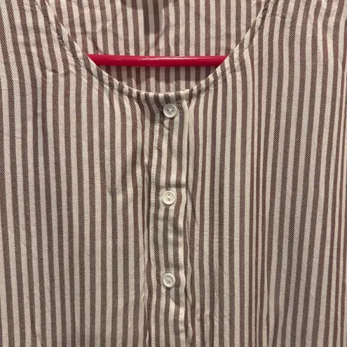 Downeast Women's Brown Striped Peplum Blouse Top Ruffle Short Sleeve Size L