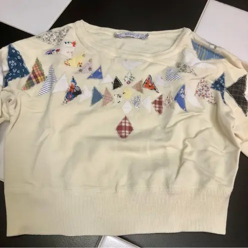 Dannijo NWT Cropped Patchwork Sweater Pastel Cream Butter Boxy Oversized size XS