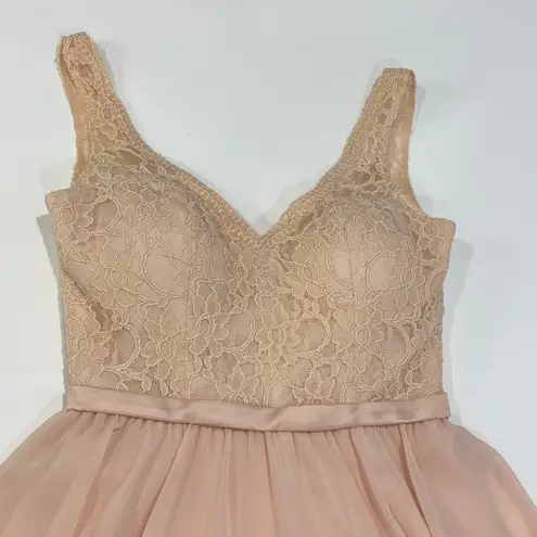 Mori Lee Lace Bodice Dress Chiffon Party Cocktail Pastel Pink Blush Sleeveless 6