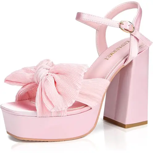 Amazon Pink Bow Knot Chunky Platform Heels Size 8
