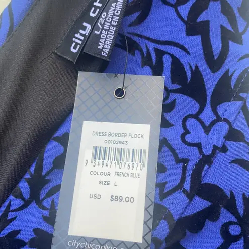 City Chic Woman's L/20 Blue V Neck Fit and Flare Knee Length Dress Velve…