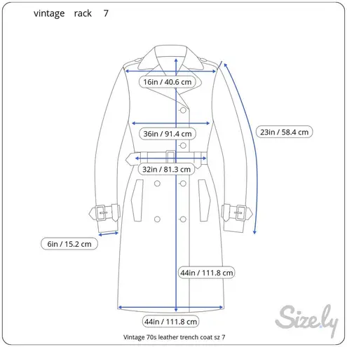 leather trench coat brown double breasted Vintage 1970s sz 7