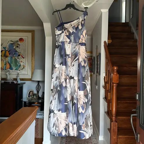 Aidan Mattox One Shoulder Floral Dress in Blue and Cream Sz 10