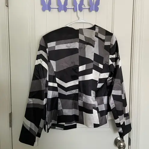 Kasper Vintage women’s geometric block pattern black gray white blazer jacket 10