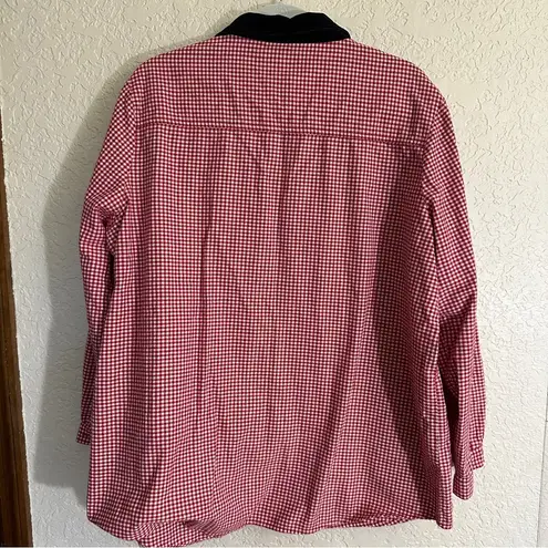 Bobbie Brooks Red Gold Checkered Plaid Mitten Holiday Blouse 18W/20W 2X Velvet C