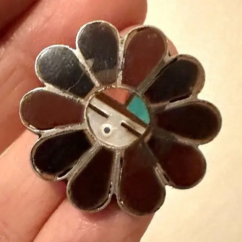 Native American Zuni Multi Stone Turquoise Sun Face Flower Ring