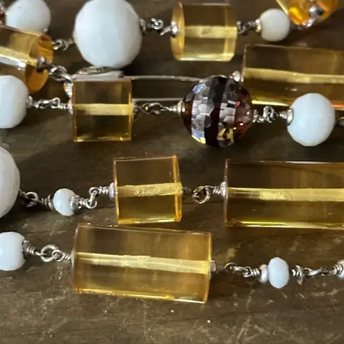 Henri Bendel Vintage lucite, crystal and safety pin long necklace