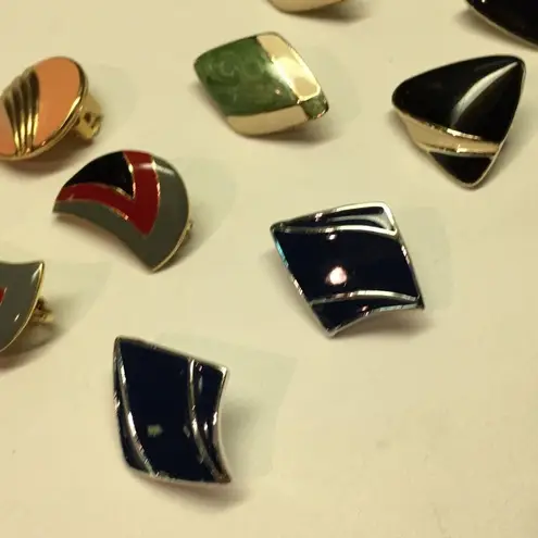 Lot Of 5 Enamel Costume Earrings Vintage