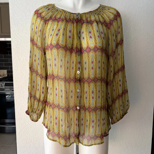 Sundance silk geometric sheer blouse