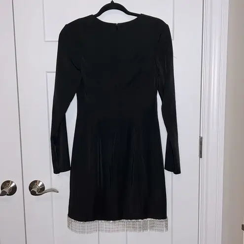 Mac Duggal NWT Ieena for 26679 - Rhinestone Fringe Hem Long Sleeve Dress