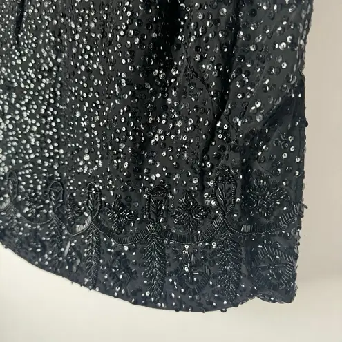 House of Gold Sequin Vintage Top Dressy British Sleeveless Crop Beaded Black Size 14