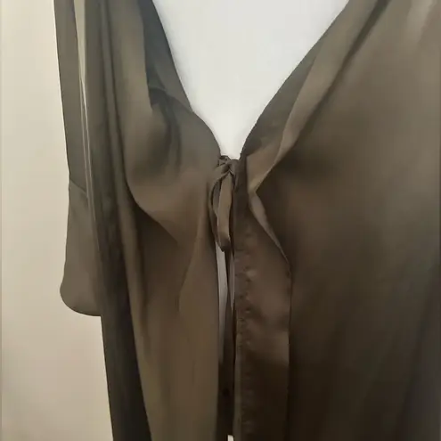 Birdy Grey KENNY RUFFLE SHINY SATIN OLIVE GREEN WRAP AROUND ROBE M L