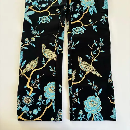 Soft Surroundings Chinoiserie Black Foil Bird & Floral Print Straight Pants XS